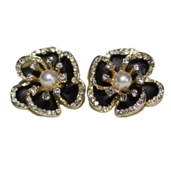 Rhinestone Flower Pearl Earrings - Picture 13 of 16